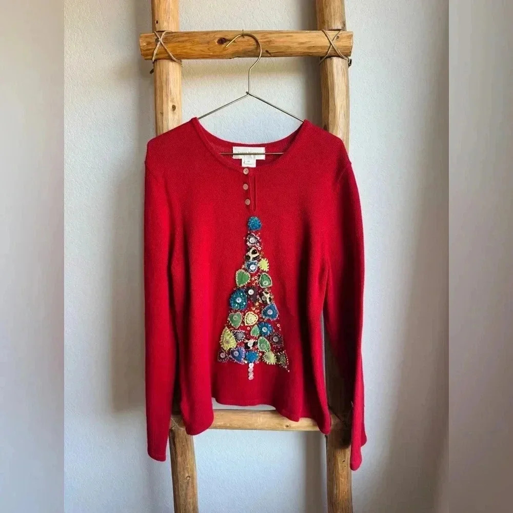 Vintage Y2K Susan Bristol Embroidered Patchwork Christmas Tree Size: M